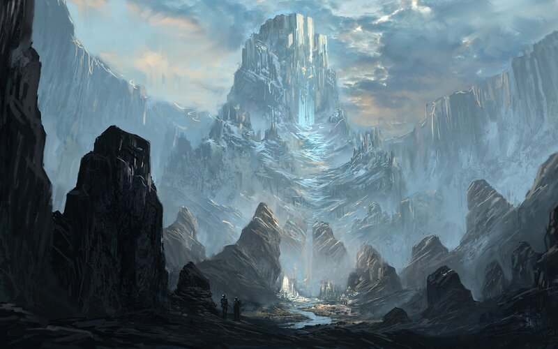 Two Figures in a Canyon — Gray, Dramatic, Digital Art