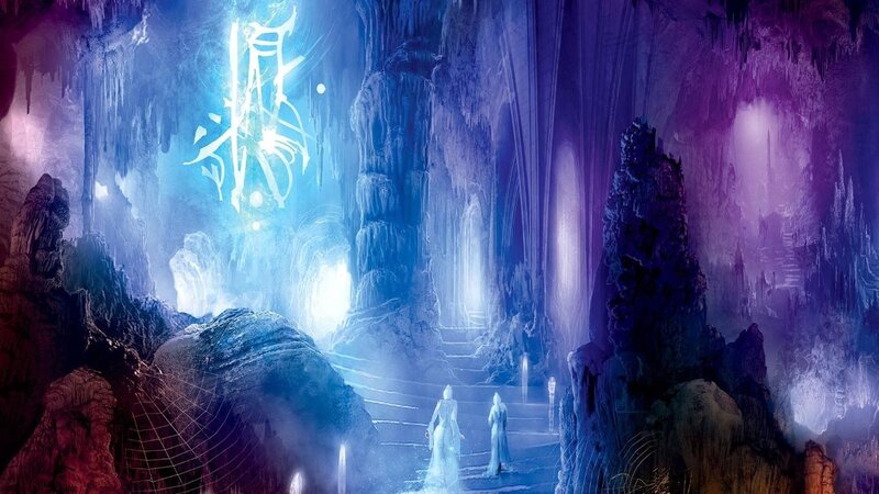 Two Figures in a Cave — Blue, Mystical, Digital Art
