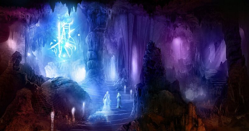 Two Figures in a Cave — Blue, Mystical