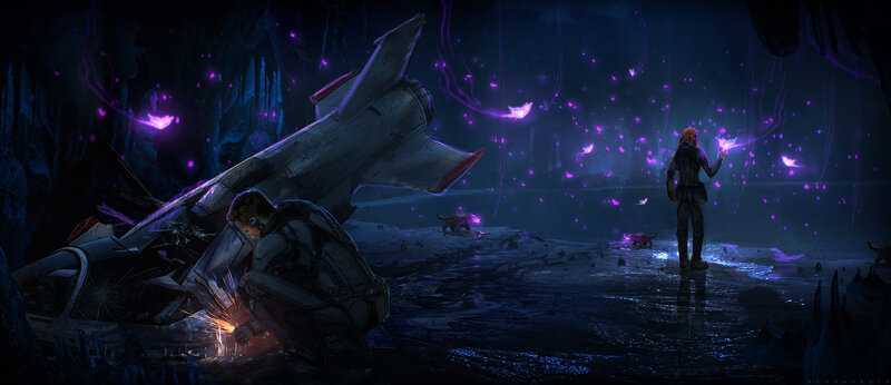 Two Figures in a Cave — Purple, Dramatic