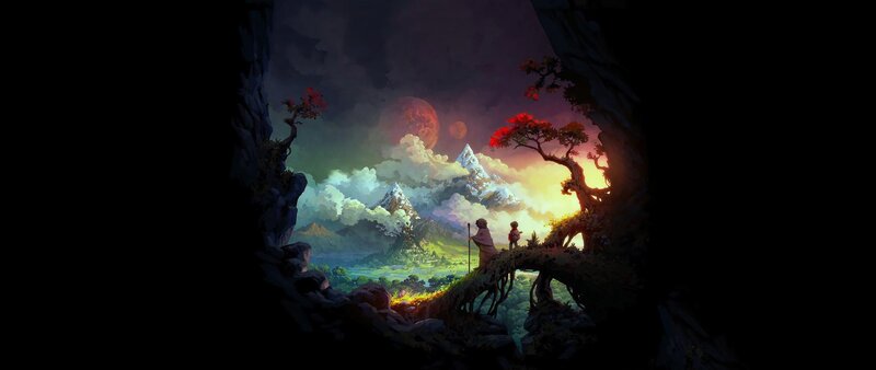 Two Figures in a Cave — Purple