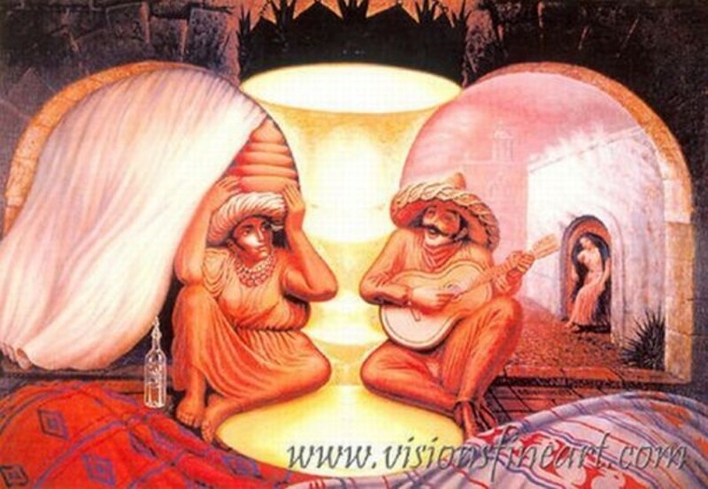 Two figures in a cave scene
