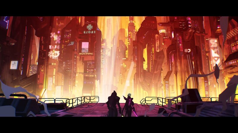 Two Figures in a City — Orange