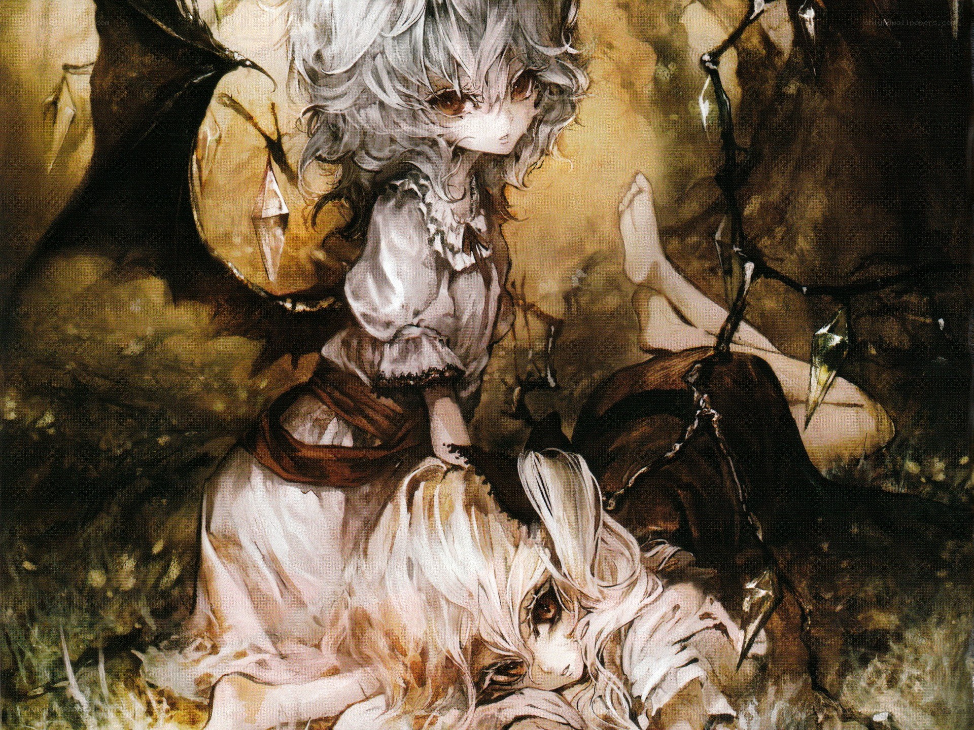 Two figures in a dark cave