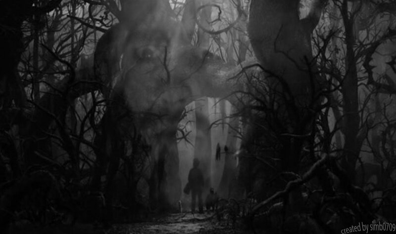 Two Figures in a Dark Forest — Black