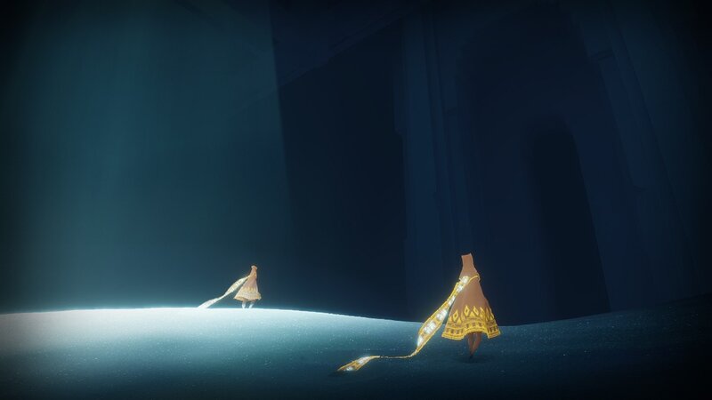 Two Figures in a Dark Hall — Blue