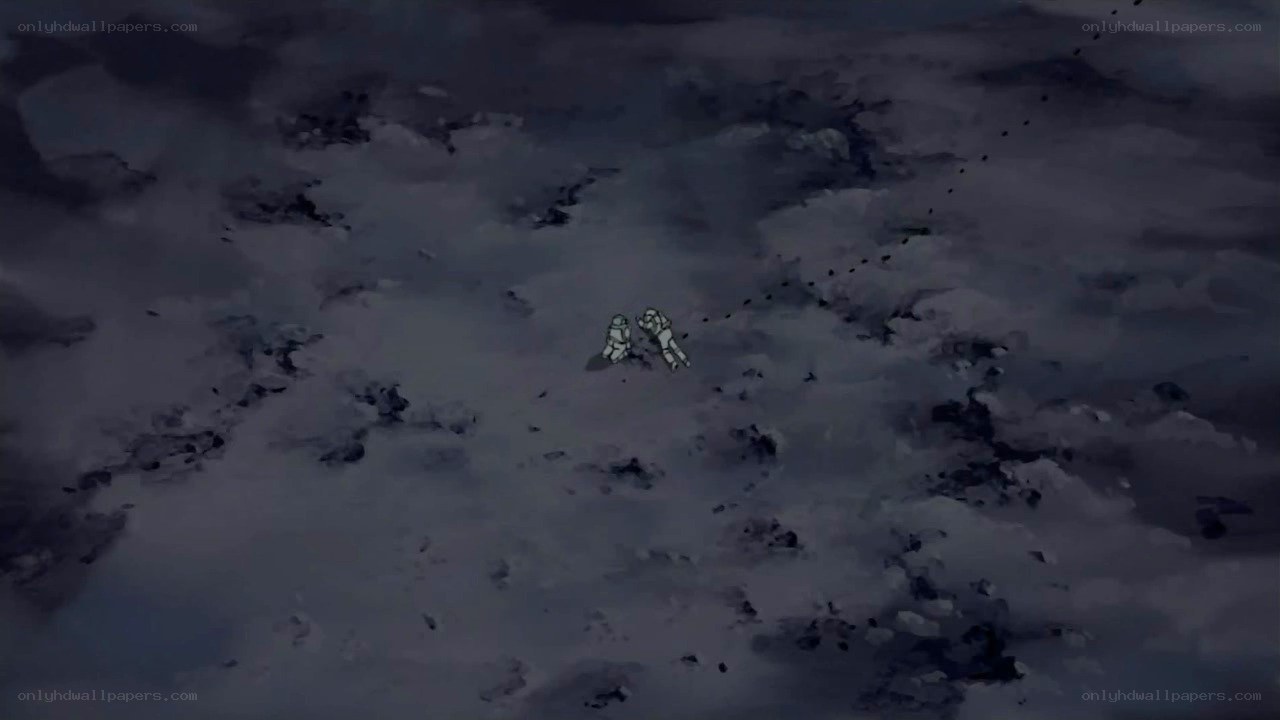two figures in a dark landscape