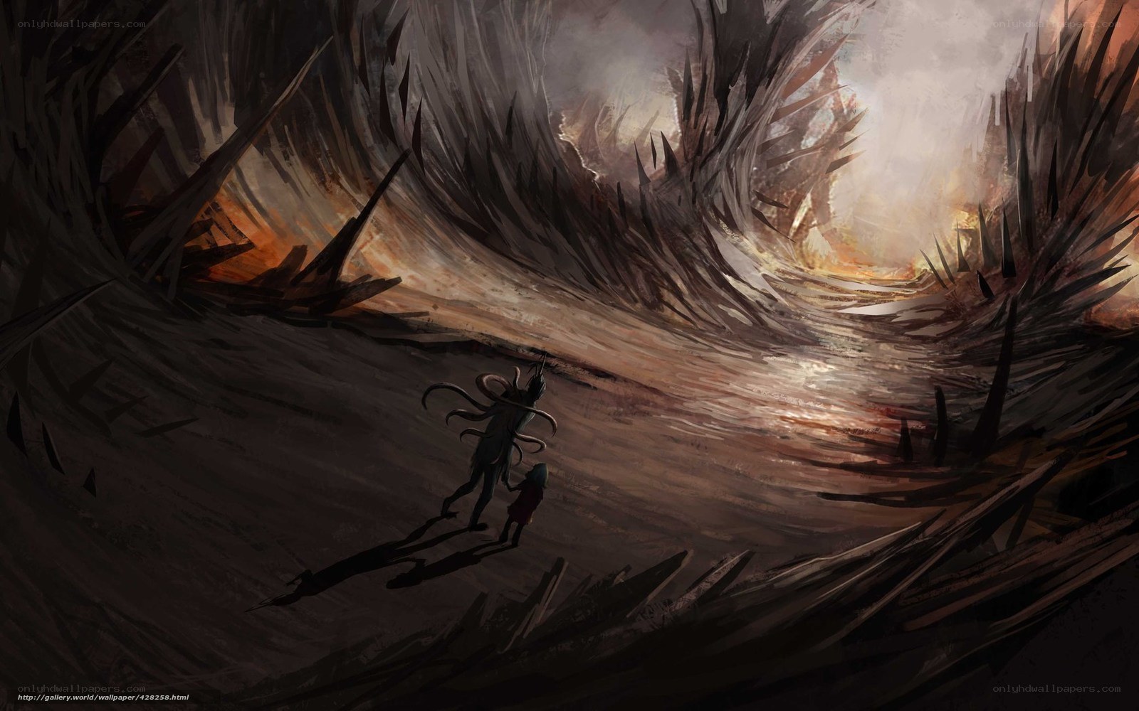 Two figures in a dark tunnel