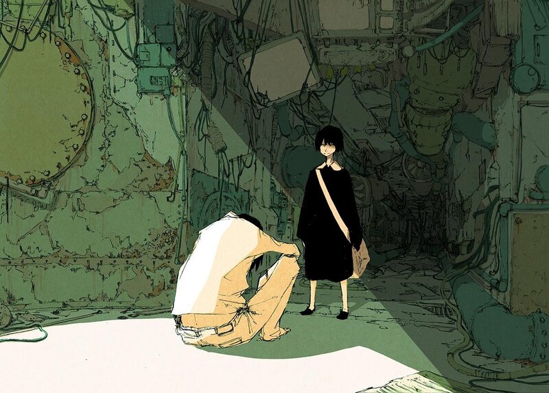Two figures in a derelict facility