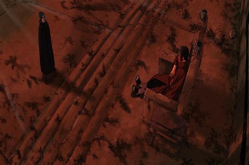 Two figures in a desolate arena