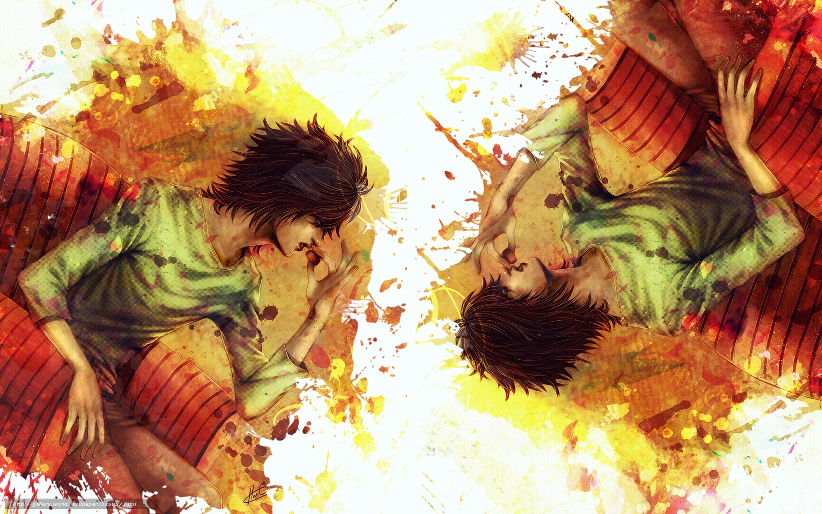 two figures in a dreamlike embrace