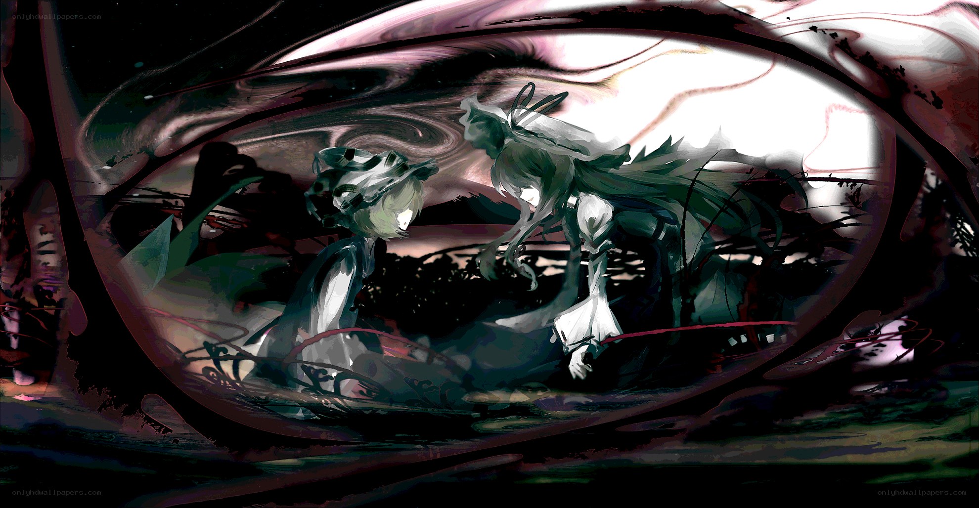 two figures in a dreamlike landscape