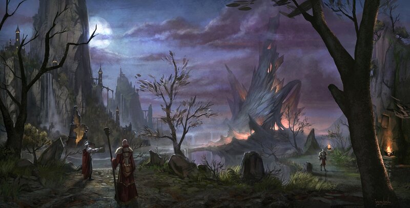 Two Figures in a Fantasy Landscape — Purple