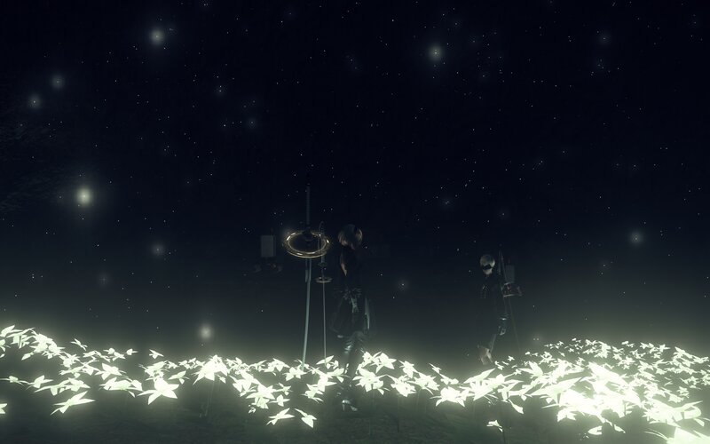 Two Figures in a Field — Black, Serene