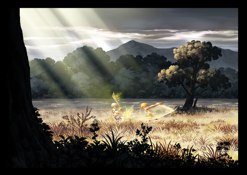 Two Figures in a Field — Yellow, Dramatic