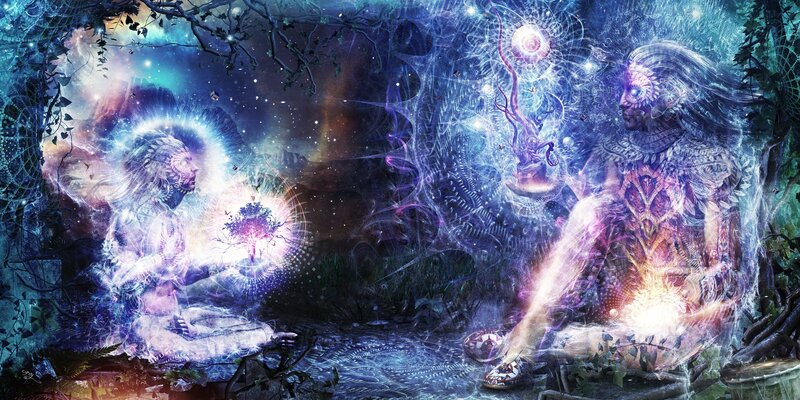 Two Figures in a Forest — Blue, Ethereal