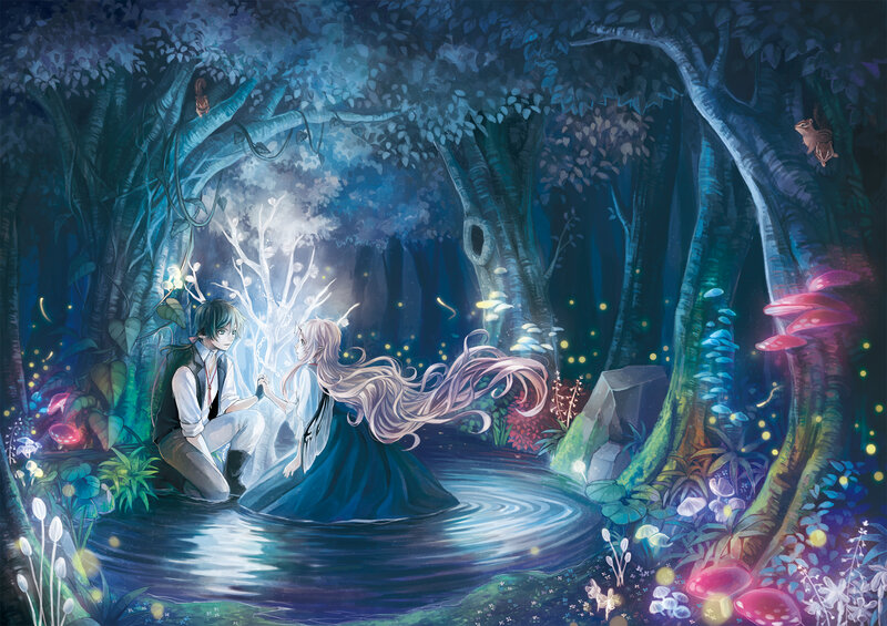 Two Figures in a Forest — Blue, Serene, Night