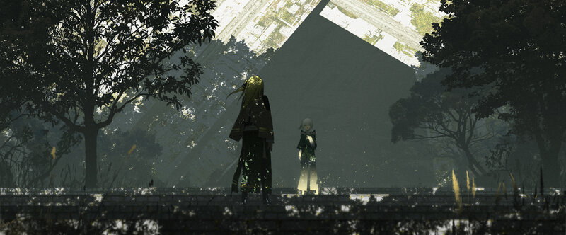 Two Figures in a Forest — Green, Dramatic, Night