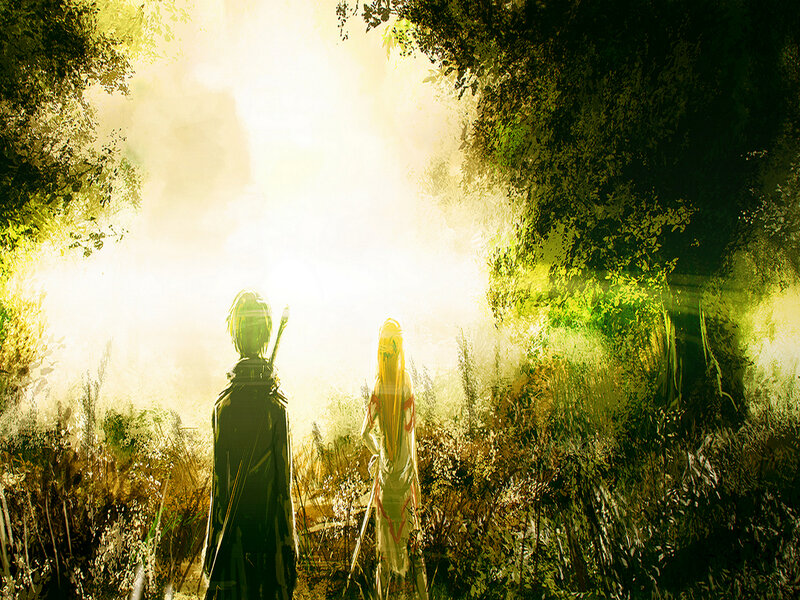 Two Figures in a Forest — Green, Serene