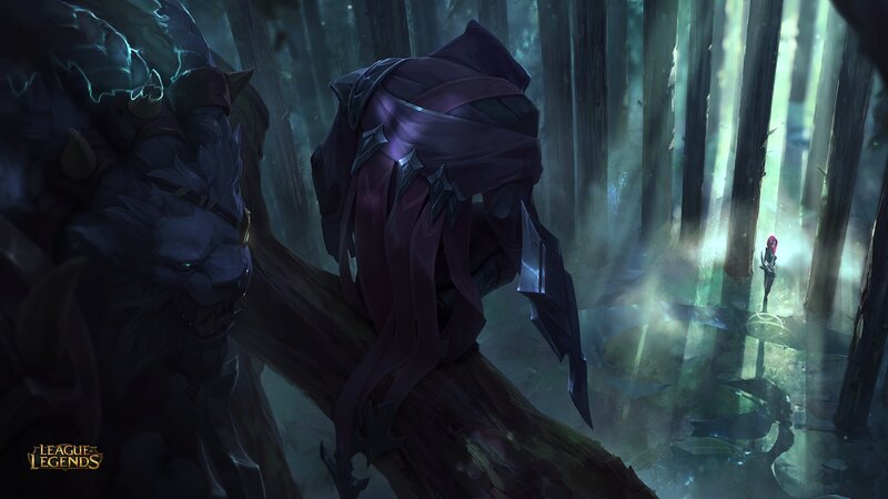 Two Figures in a Forest — Purple, Dark, Mysterious