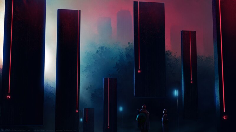 Two Figures in a Futuristic City