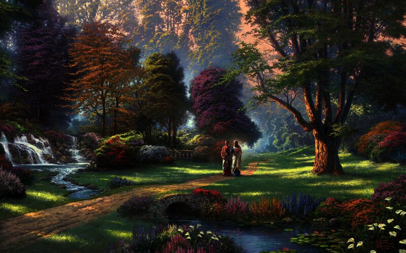 Two Figures in a Garden — Green, Serene