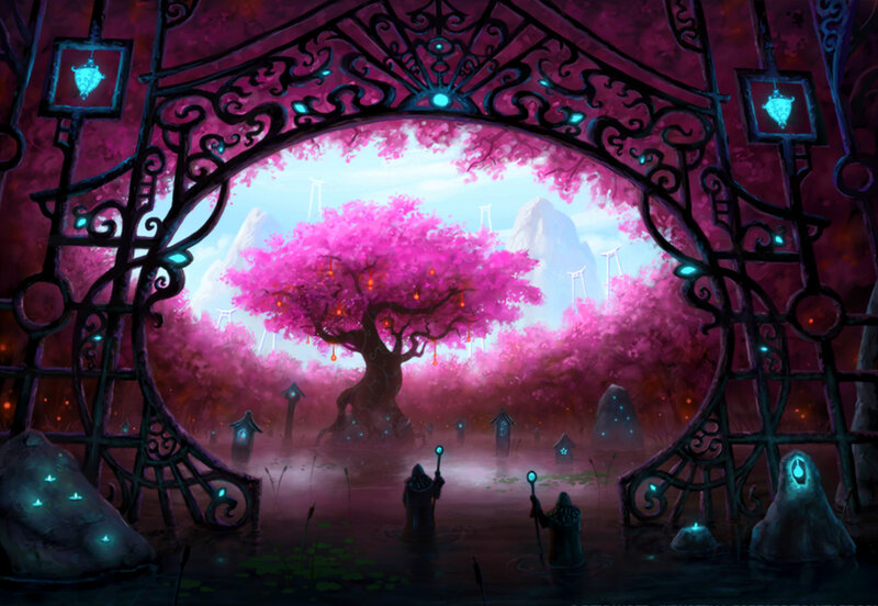 Two Figures in a Garden — Pink, Serene
