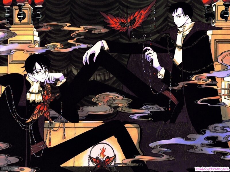 Two figures in a gothic setting