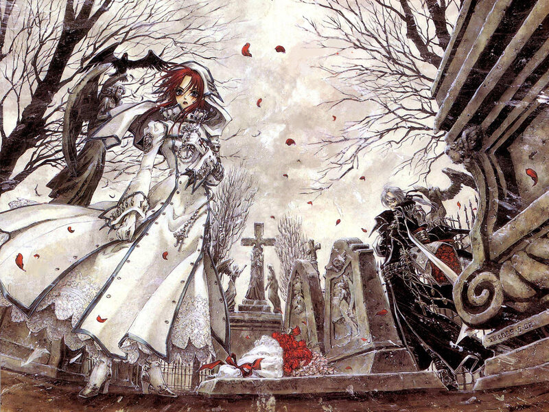 Two Figures in a Graveyard — White