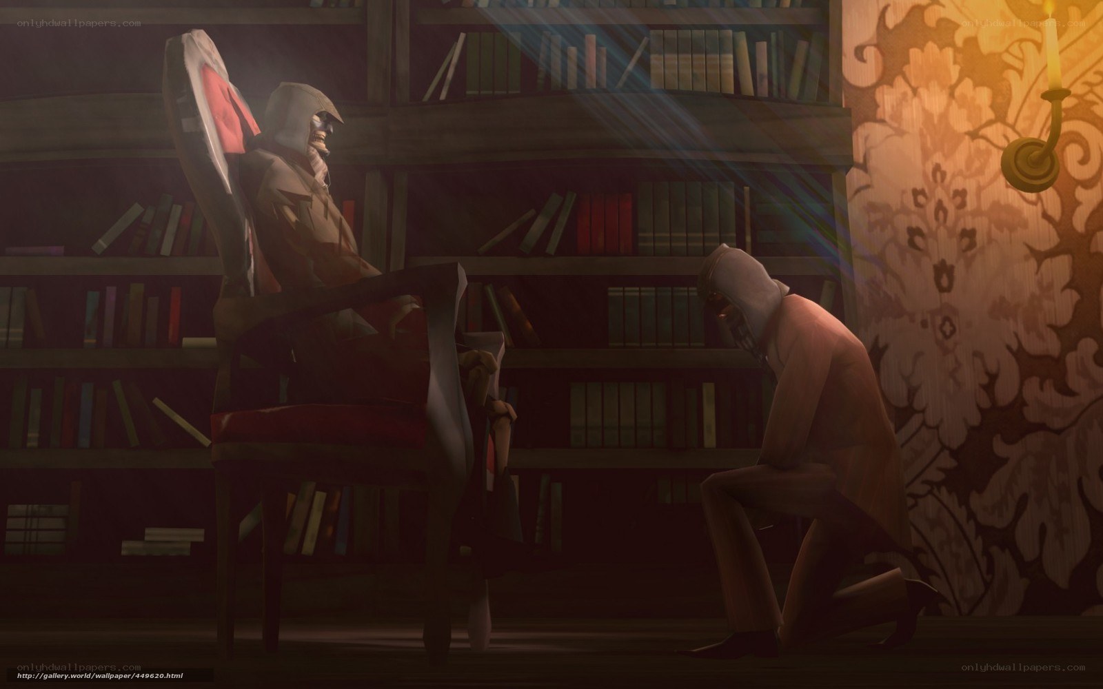 Two figures in a library