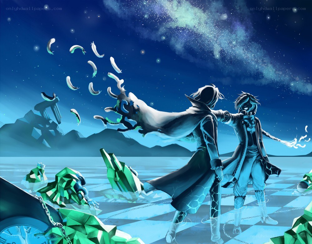 Two figures in a magical landscape