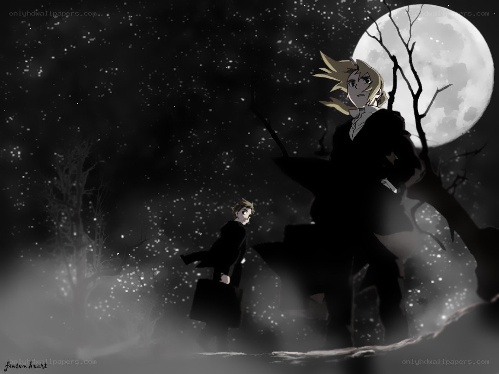 Two figures in a moonlit forest