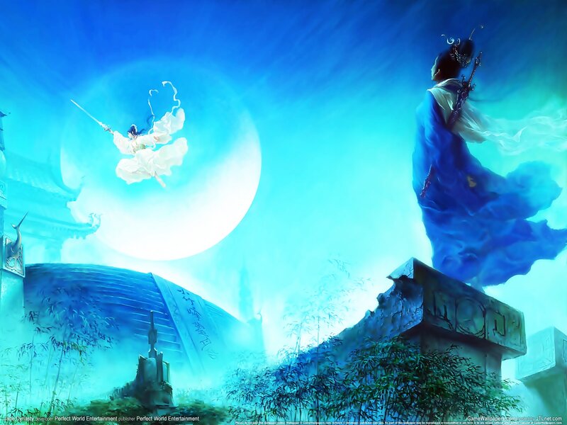 Two Figures in a Moonlit Scene — Blue