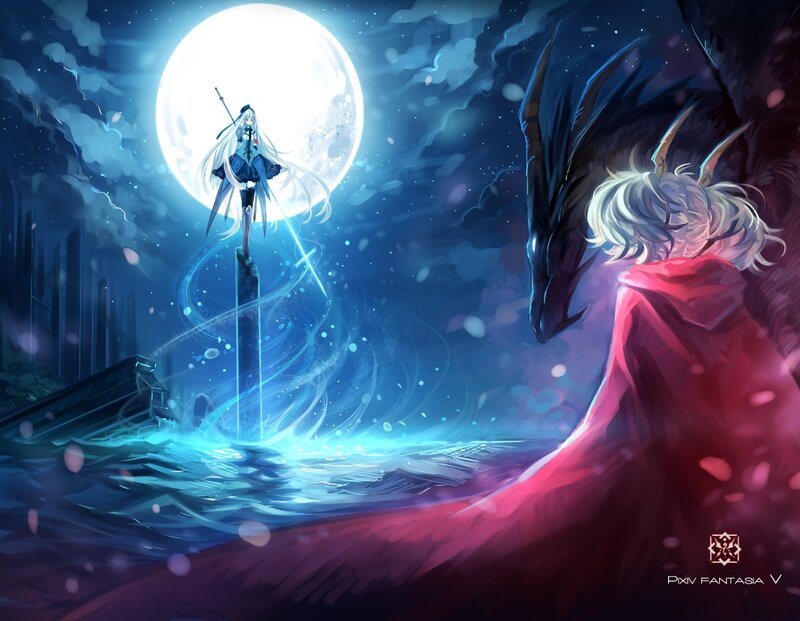 Two Figures in a Moonlit Scene
