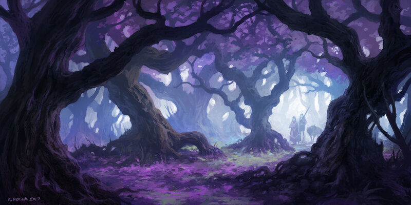 Two Figures in a Purple Forest