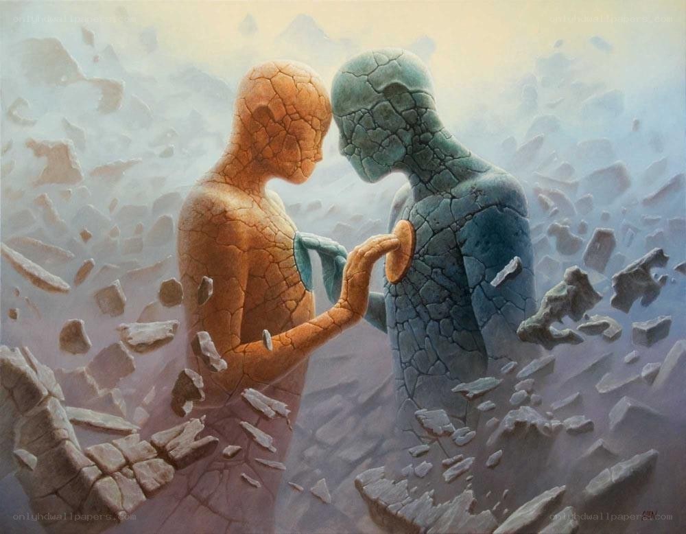 Two figures in a rocky landscape