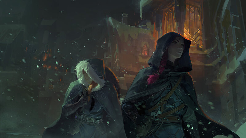 Two Figures in a Snowy Alley