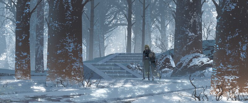 Two Figures in a Snowy Forest — White