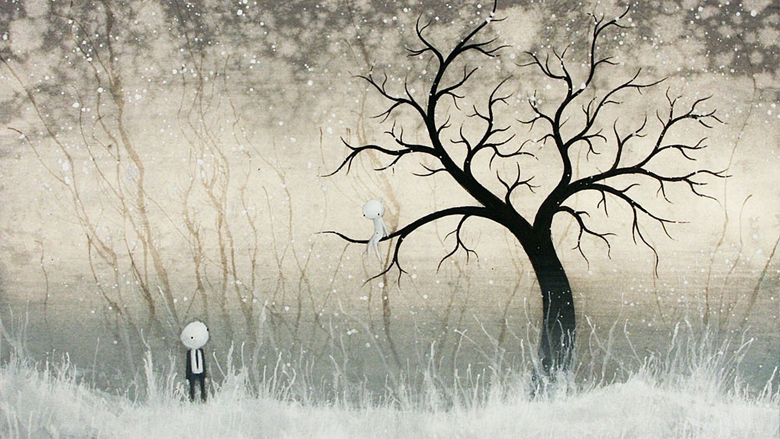 Two figures in a snowy landscape