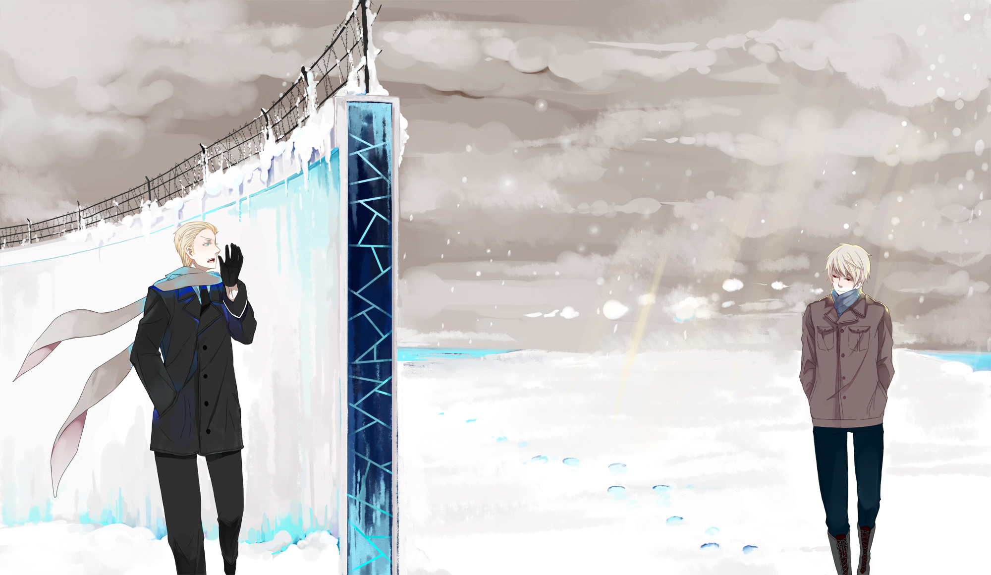 Two figures in a snowy landscape