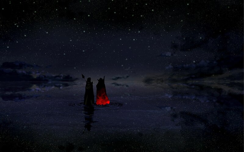 Two figures in a starry night