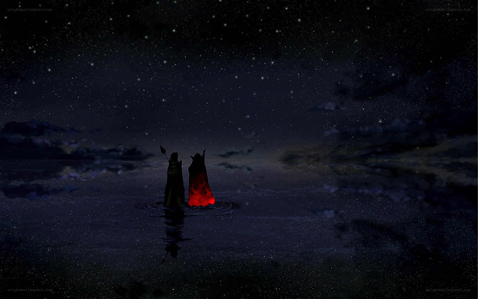 Two figures in a starry night