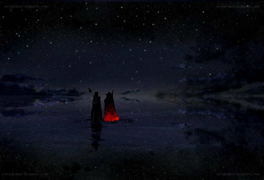Two figures in a starry night