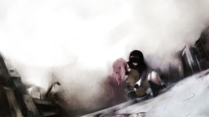 two figures in a storm