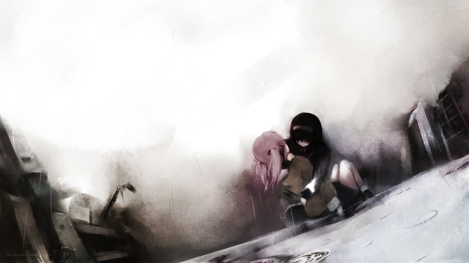 two figures in a storm