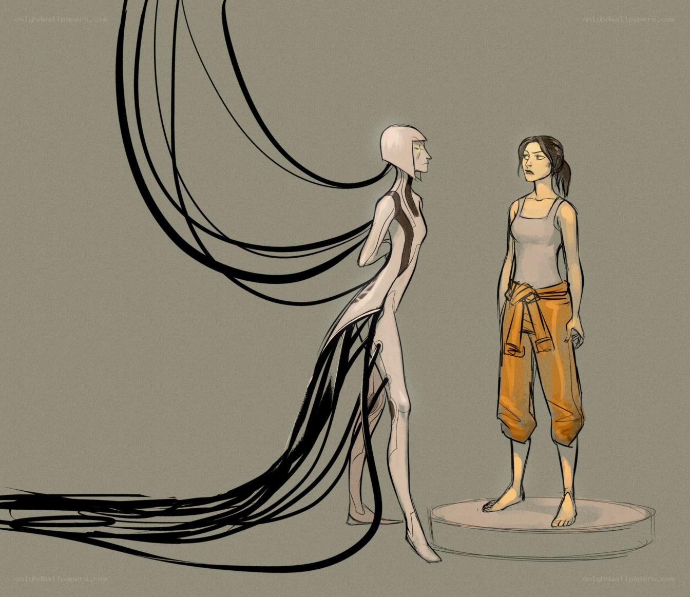 Two figures in a surreal scene