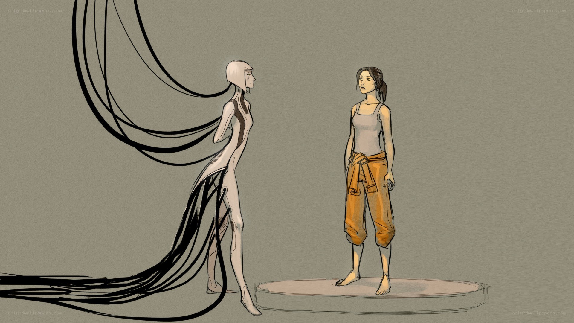 Two figures in a surreal scene