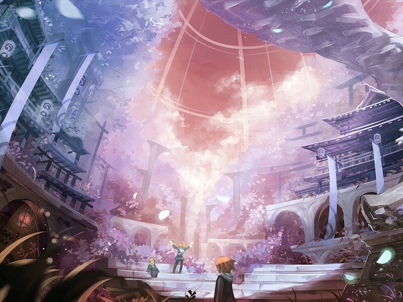 Two Figures in a Temple — Pink