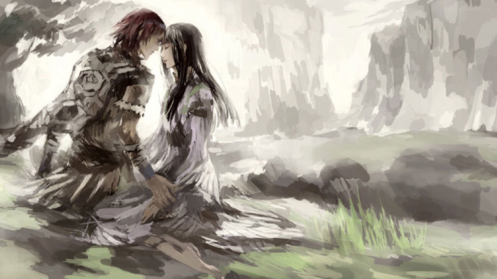 Two figures in a tender moment