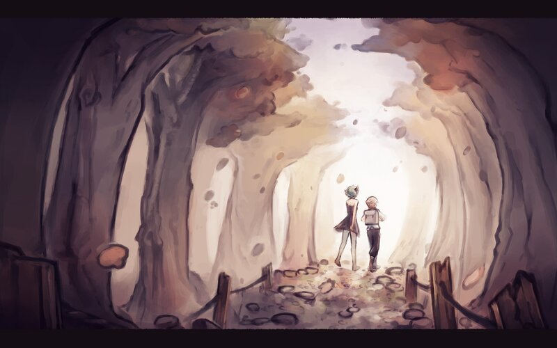 two figures in a tunnel